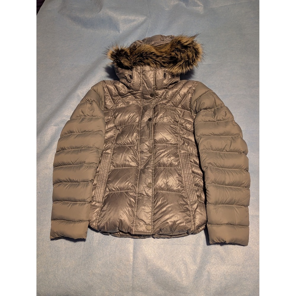 Marmot Montreal 700 Down Puffer Jacket Gray Faux Fur Hood Women Medium G78200